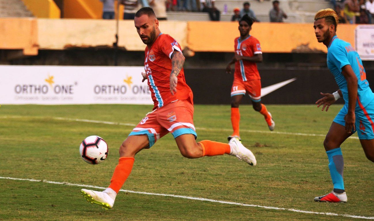 Pedro Manzi in action for former I-League club Chennai City FC. (Photo Credits: I-League Media)