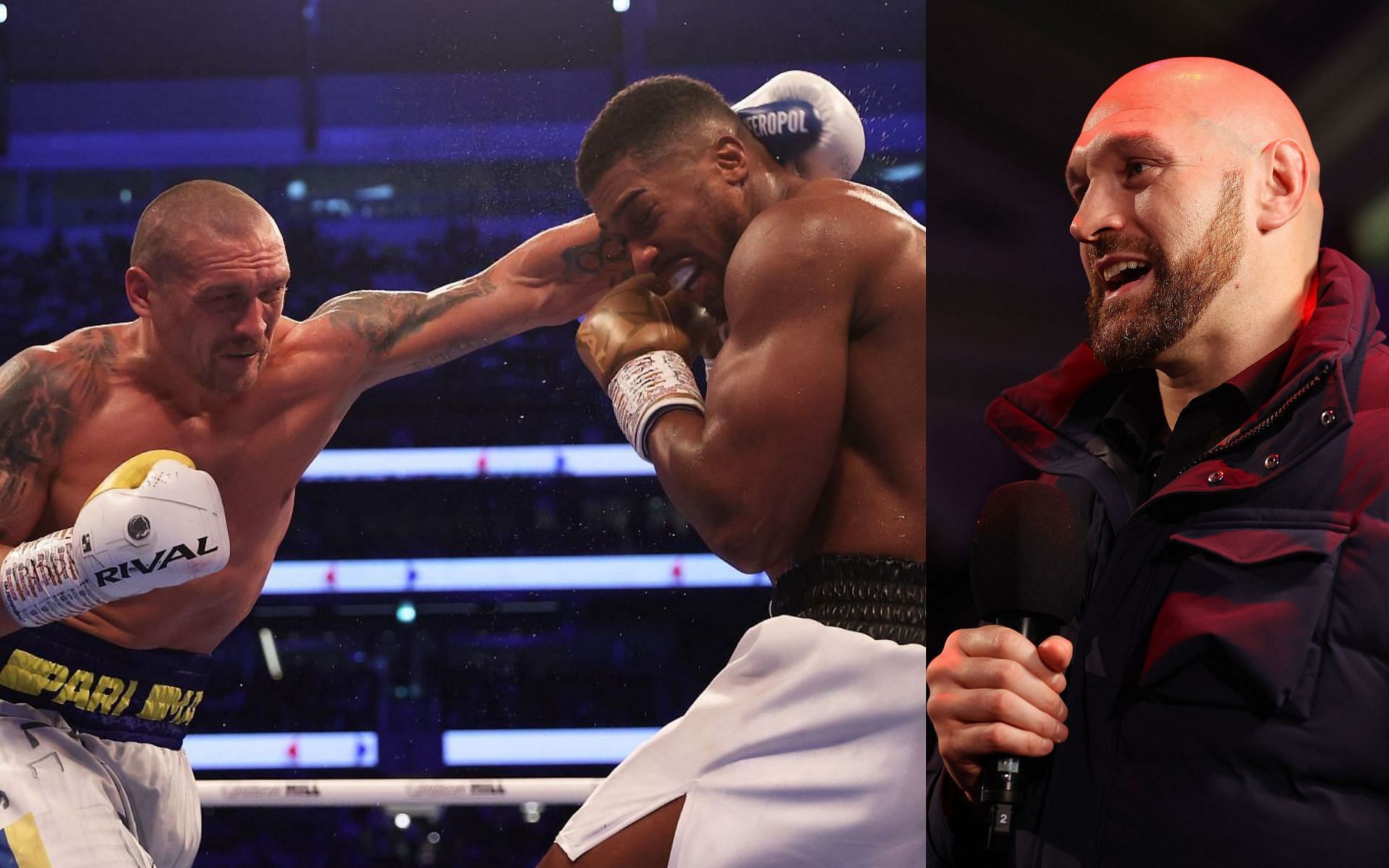 Oleksandr Usyk (left), Anthony Joshua (center) &amp; Tyson Fury (right)