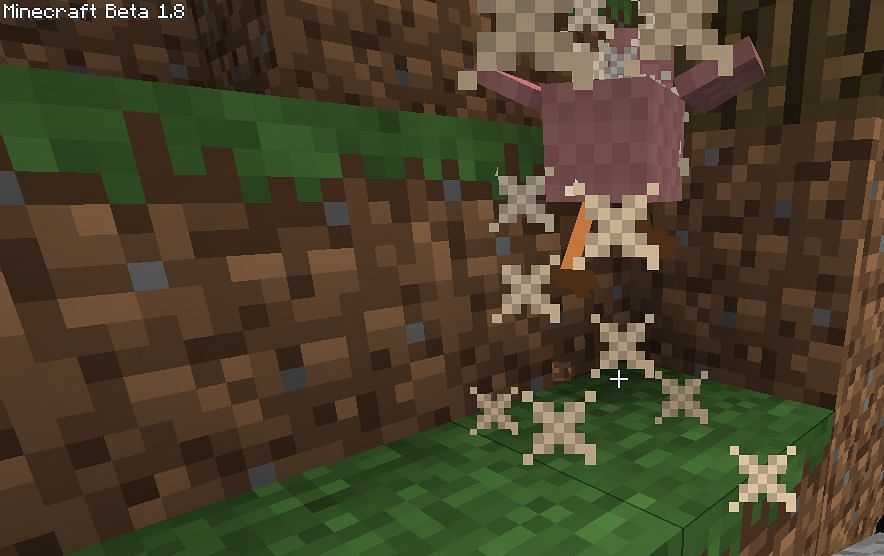 Critical hit on a chicken (Image via Minecraft)