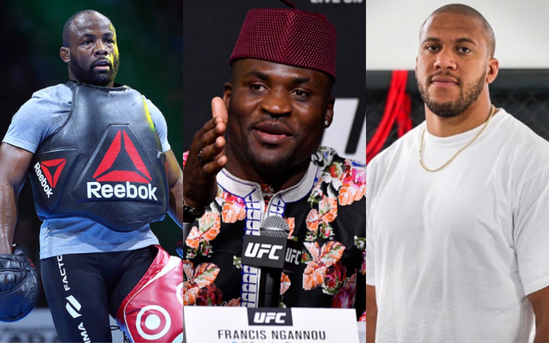 Fernand Lopez (left); Francis Ngannou (center); Ciryl Gane (right)