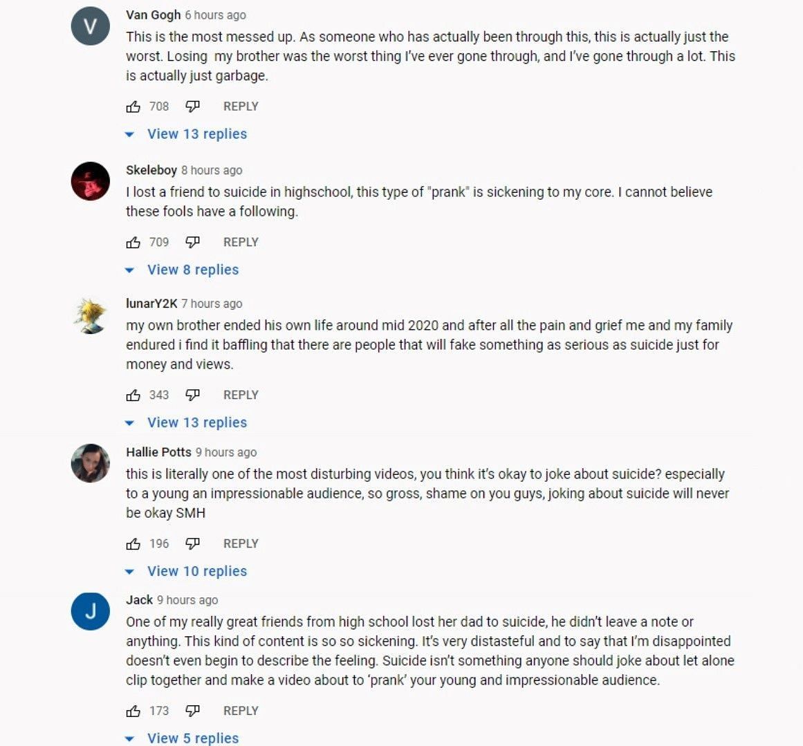 Screenshots from the comments section of the YouTube video (Images via YouTube)