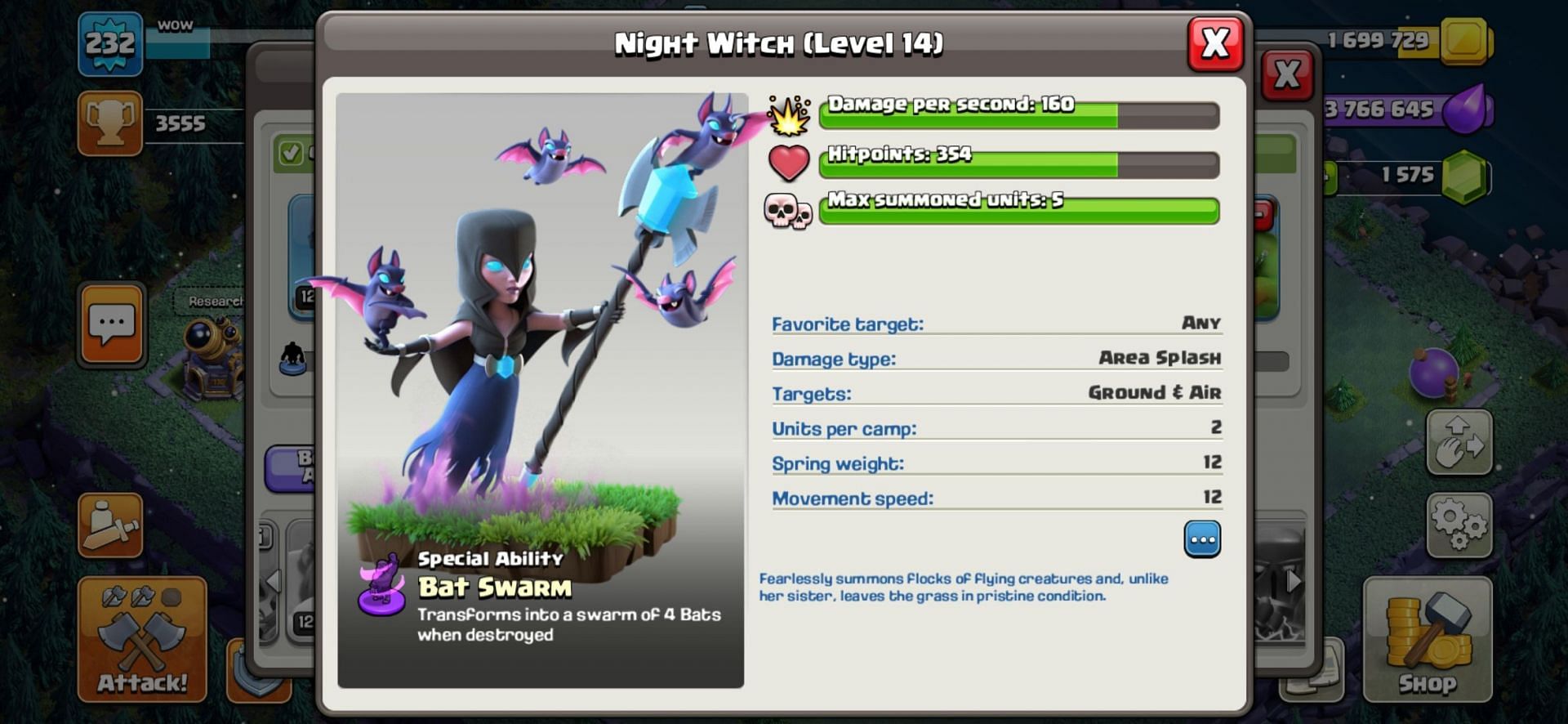 Night Witch in Clash of Clans (Image via Sportskeeda)
