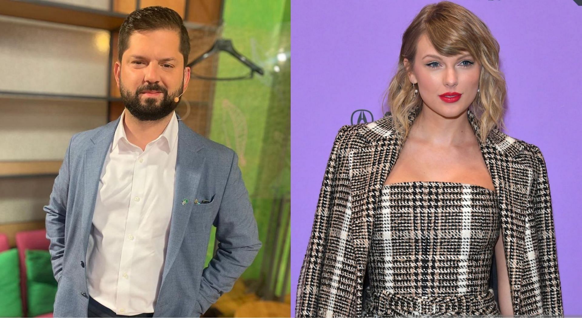 Chile president-elect Gabriel Boric defended Taylor Swift on Twitter over the latter&#039;s songwriting beef with Damon Albarn (Image via Gabriel Boric/Instagram and Neilson Barnard/Getty Images)