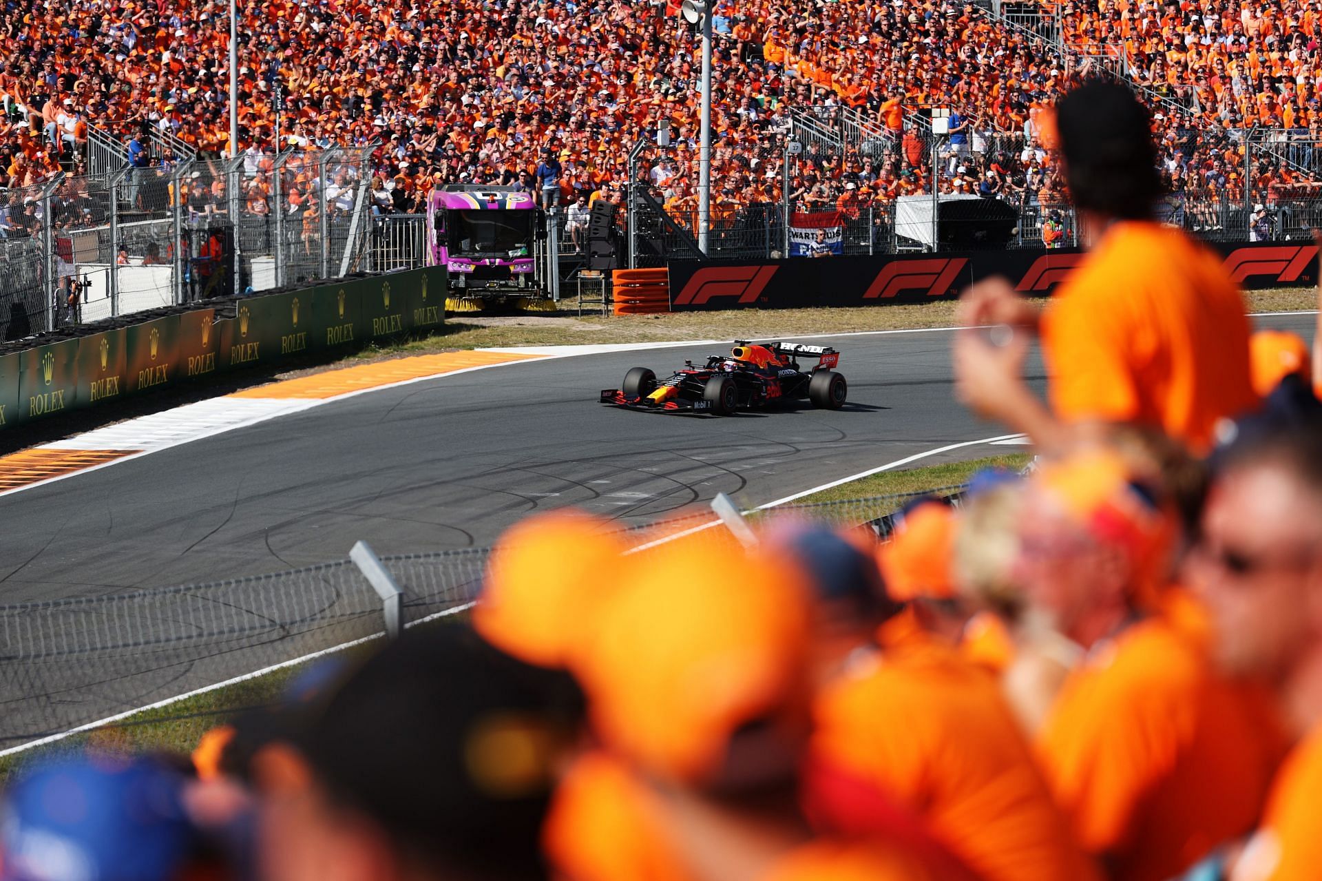 F1 Grand Prix of The Netherlands - Max Verstappen drives past his home crowd (Photo by Boris Streubel/Getty Images)