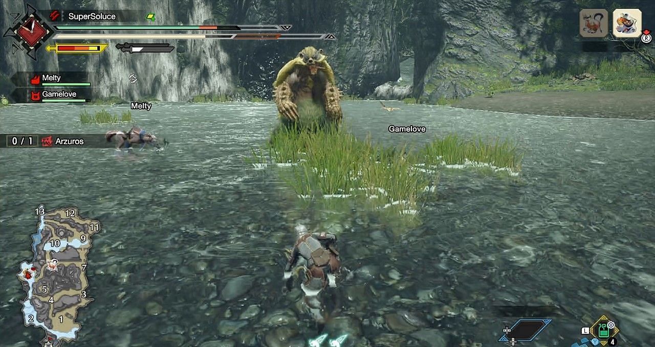 A player in the middle of the Grizzly Glutton quest (Image via Capcom)