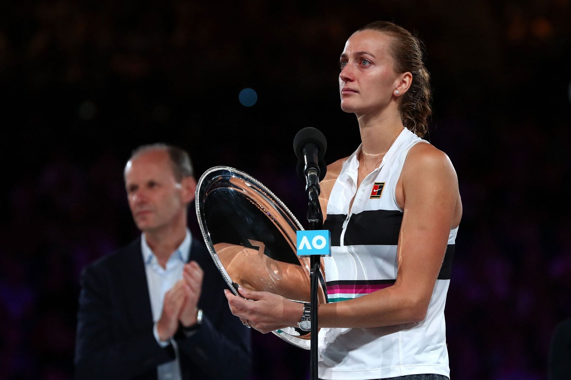 Petra Kvitova with the runner-up trophy at the 2019 Australian Open.