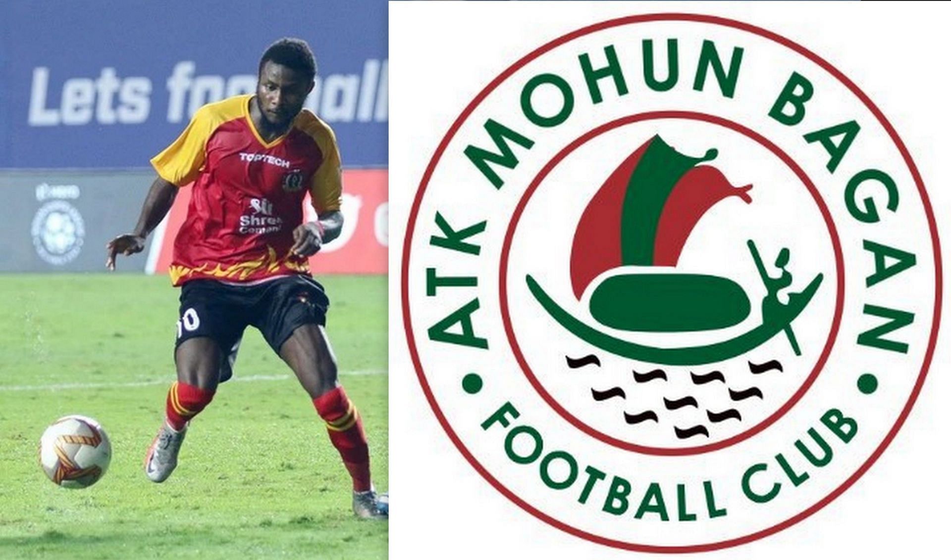 Bright Enobakhare (R) became a heartthrob among the SC East Bengal fans last season. Will he break their hearts by joining city rivals ATK Mohun Bagan (R)? Time will tell. (Image - ISL)