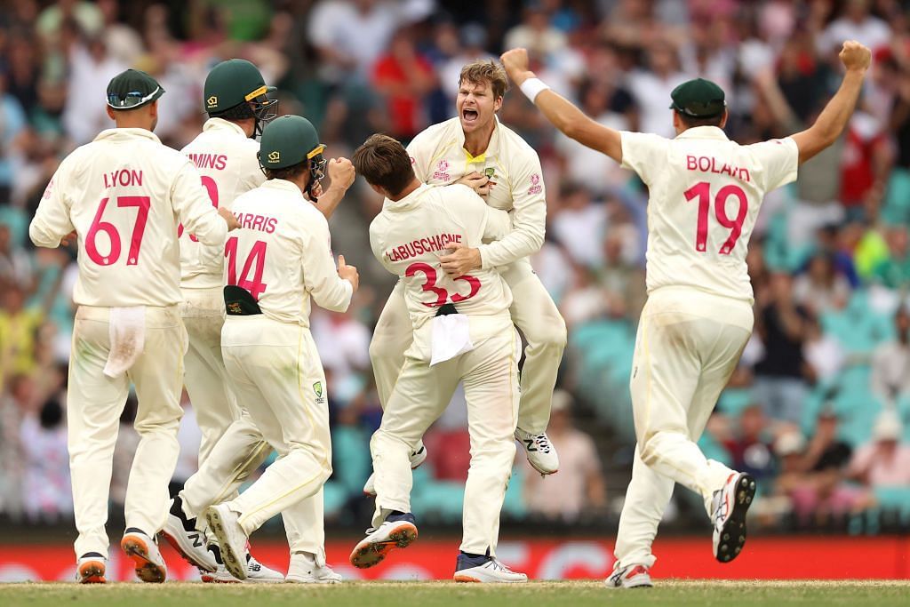 Marnus Labucschagne lifts Steve Smith in the air [Image- Getty]