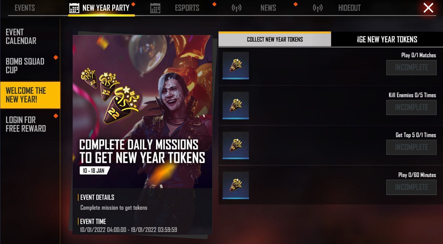 New Year Tokens can be gained after completing these tasks (Image via Free Fire)