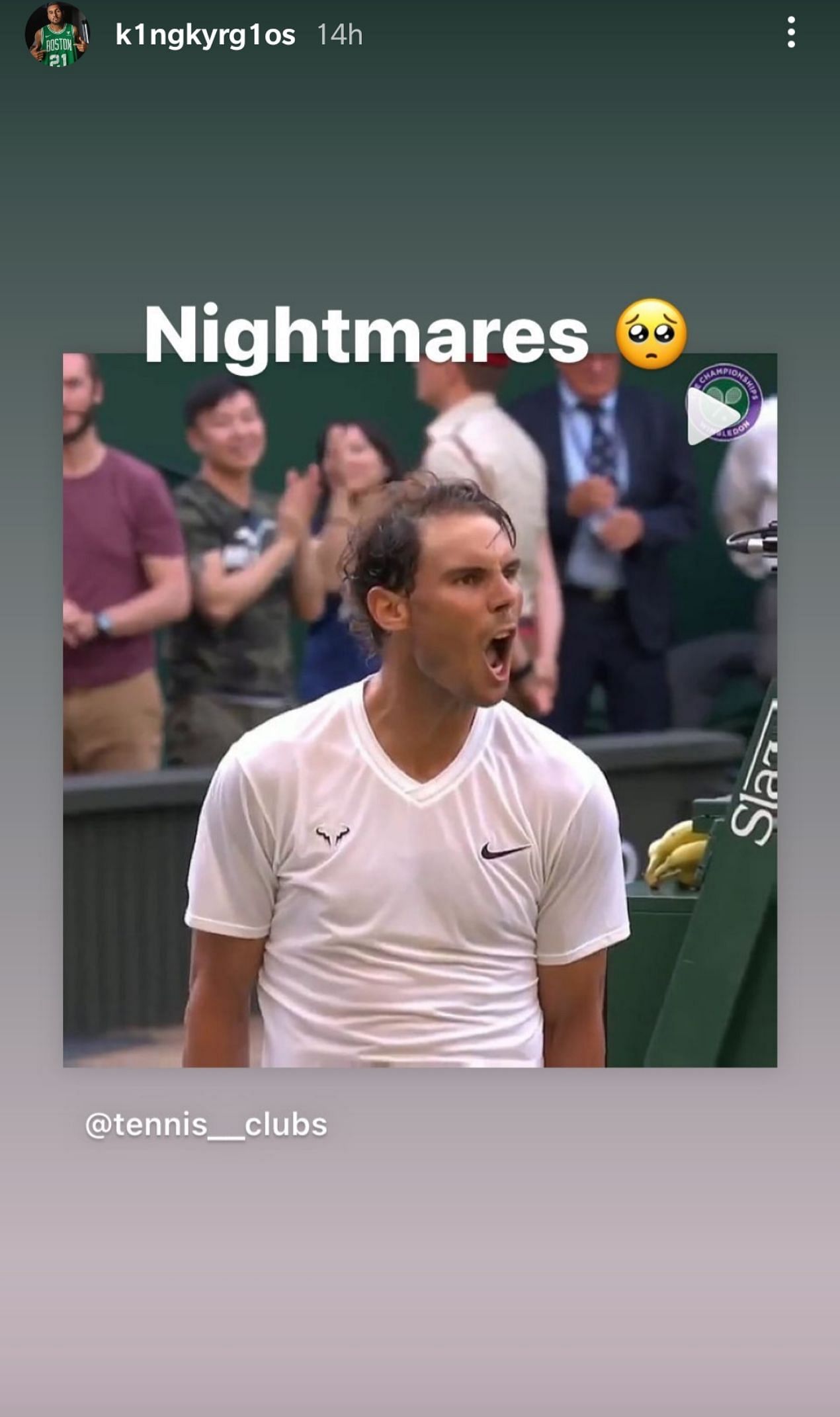 A screenshot of Nick Kyrgios' Instagram story