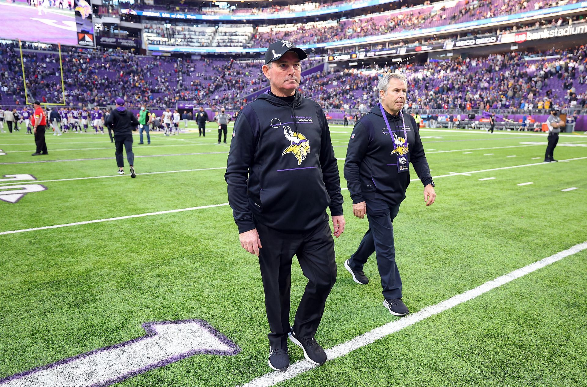 Mike Zimmer&#039;s Sunday postgame walk off US Bank Stadium&#039;s field proved to be his last (Photo: Getty)