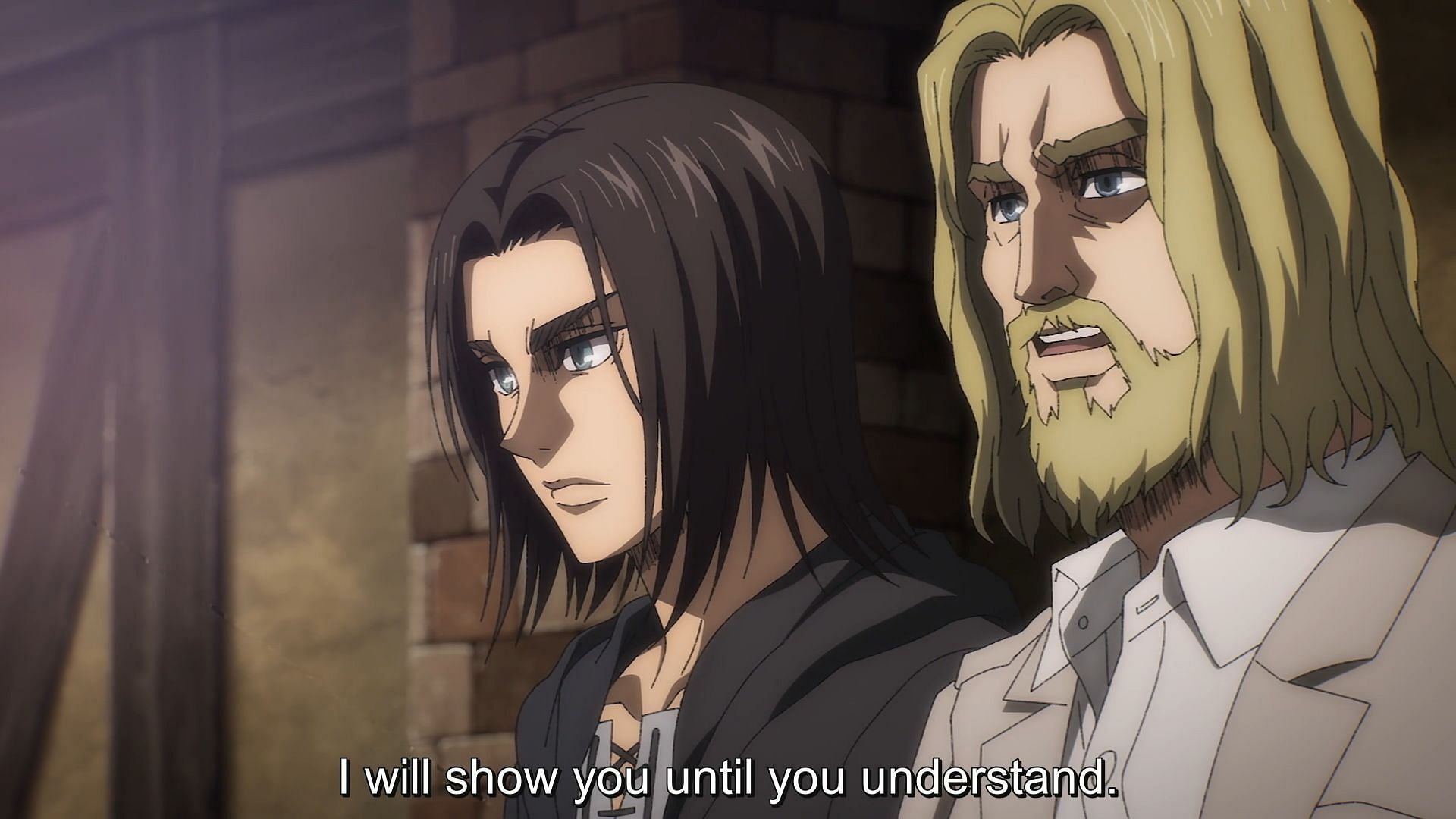 Zeke and Eren in the past in Attack on Titan episode 79 (Image via MAPPA)