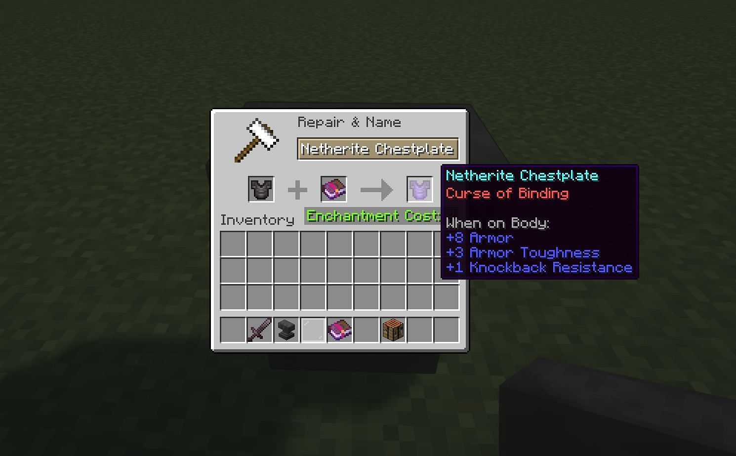 Curse of binding on a chestplate (Image via Minecraft)