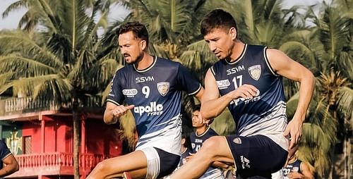 Chennaiyin FC players training ahead of the Jamshedpur FC clash. (Image Courtesy: Twitter/Chennaiyin FC)