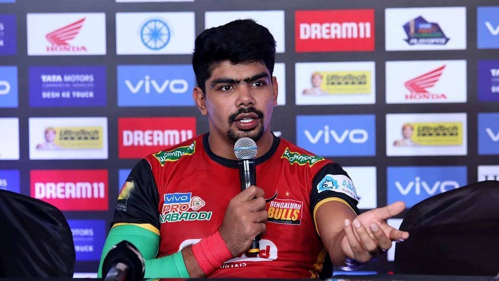 Pawan Sehrawat of Bengaluru Bulls during a press conference (PC: Pro Kabaddi League)