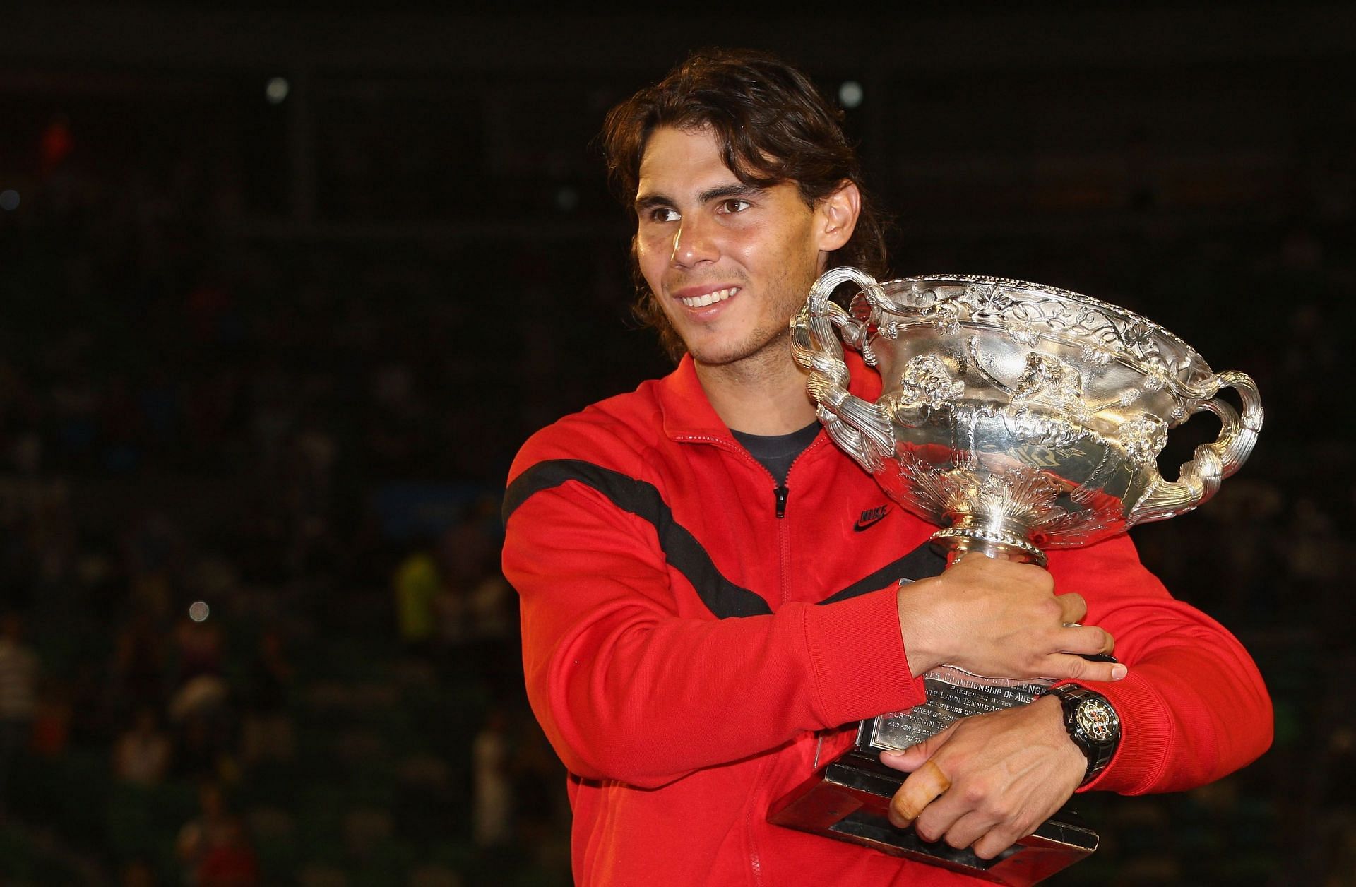 Rafael Nadal with the Norman Brookes Challenge Cup after winning the 2009 Australian Open