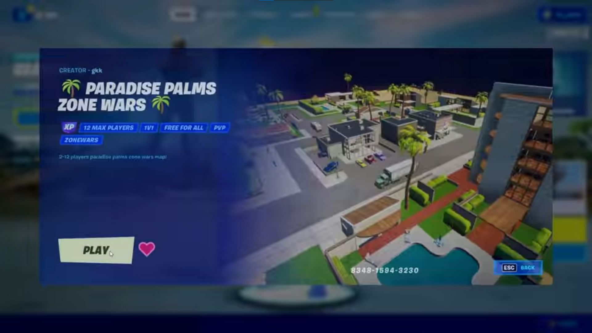 The Paradise Palms Zone Wars Creative map used for the XP glitch (Image via Epic Games)