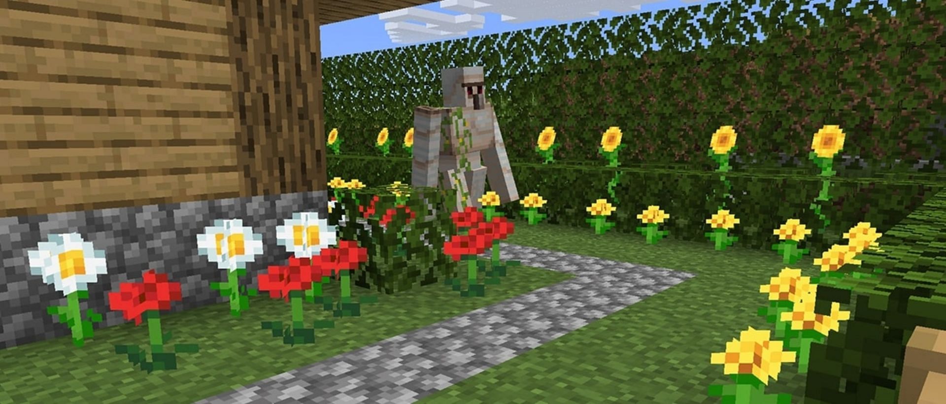 Iron golems are fond of giving flowers to villagers (Image via Mojang)