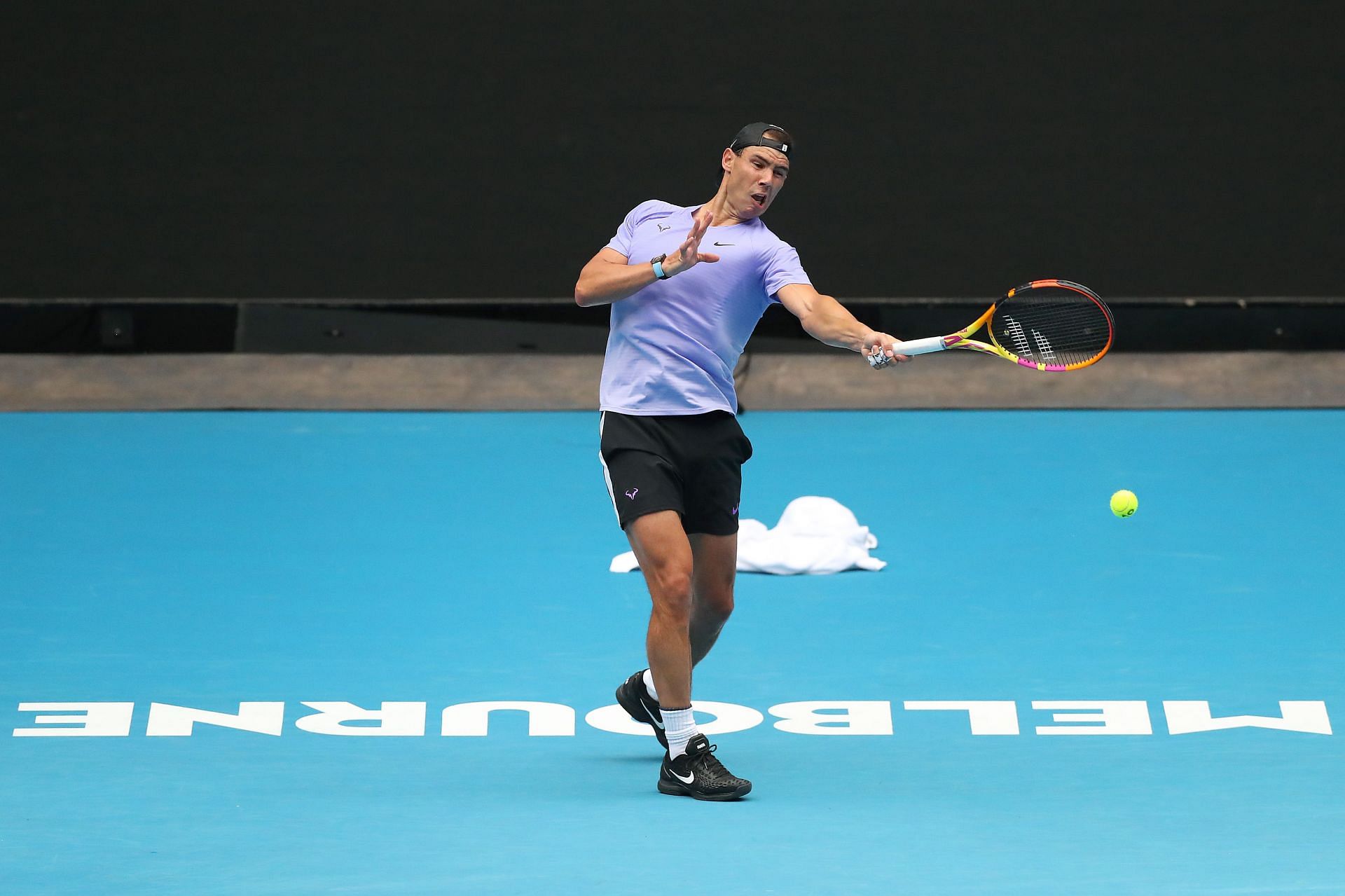 Rafael Nadal during a practice session at the 2022 Melbourne Summer Set.