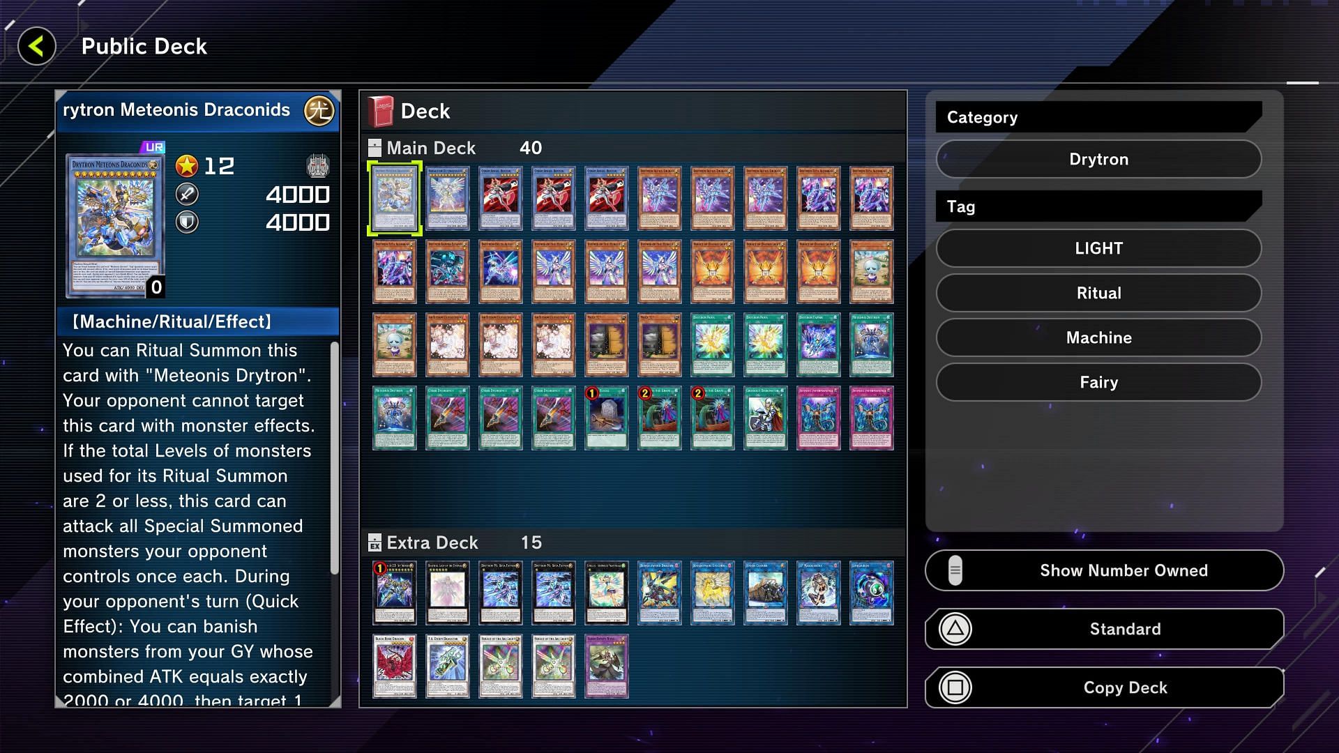 A Drytron deck within Yu-Gi-Oh! Master Duel&#039;s public deck search (Image via Yu-Gi-Oh! Master Duel)