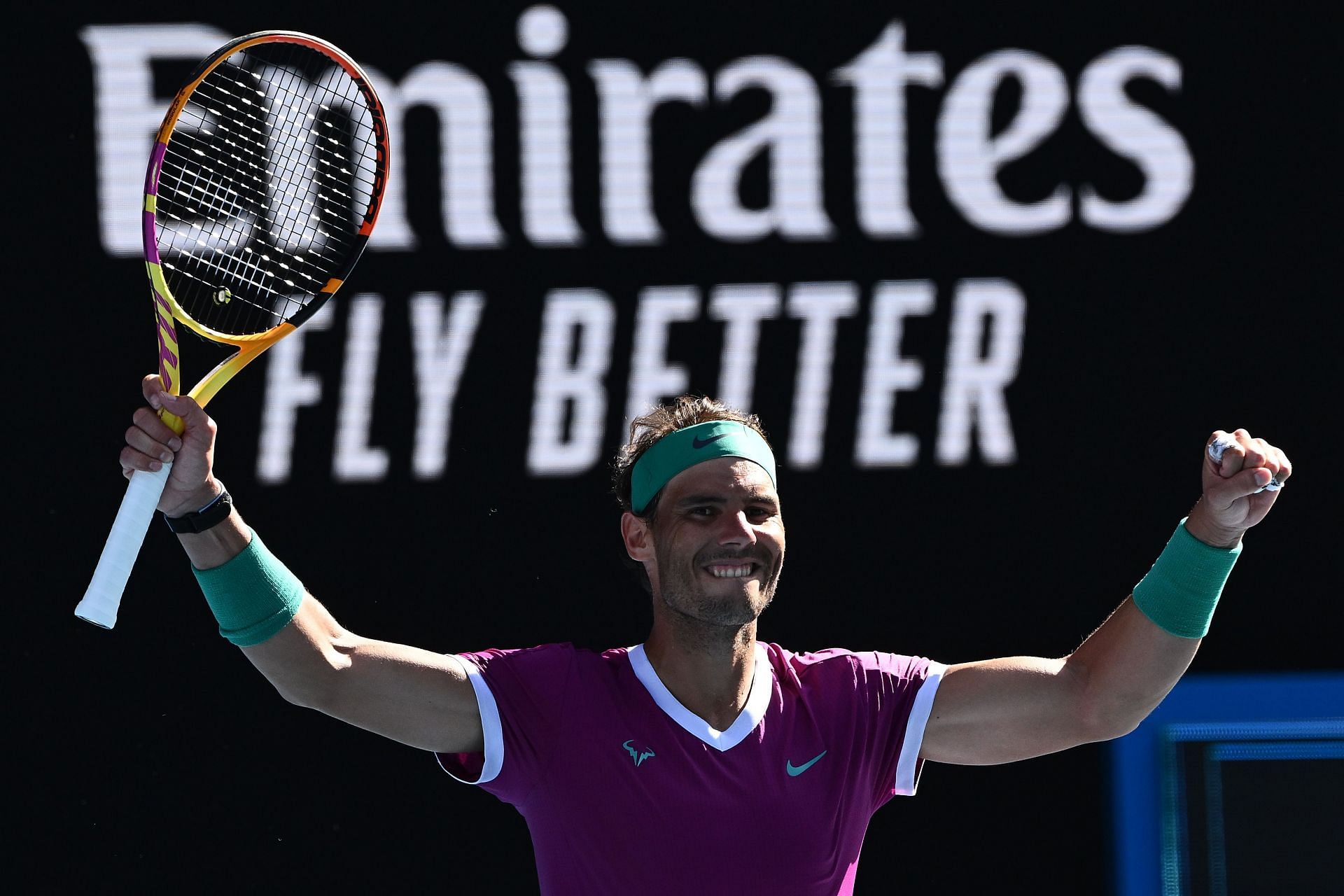 The Spaniard celebrates after winning his fourth-round match at the 2022 Australian Open