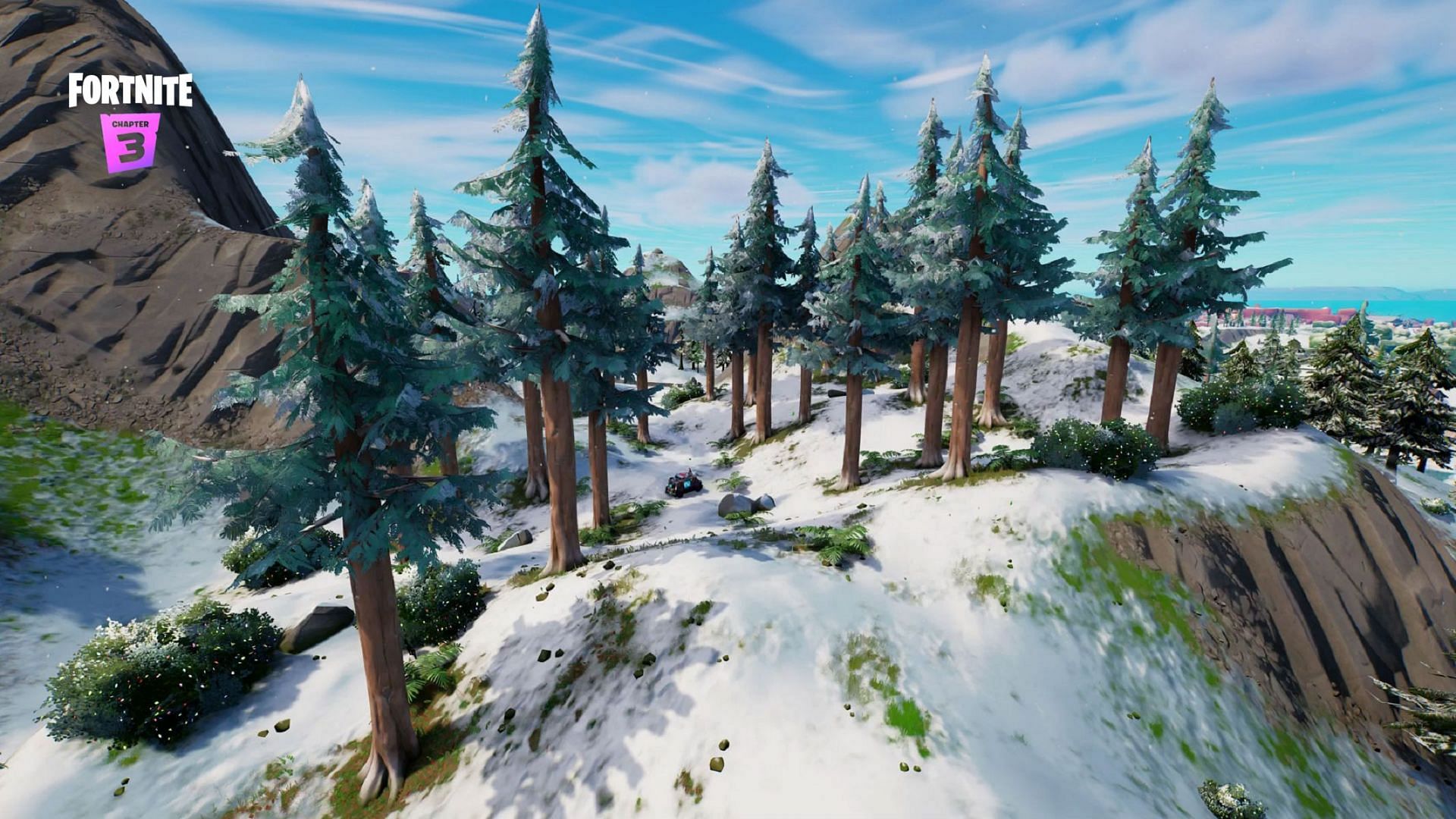 Look out below when chopping down Timber Pines in Fortnite (Image via Epic Games/Fortnite)