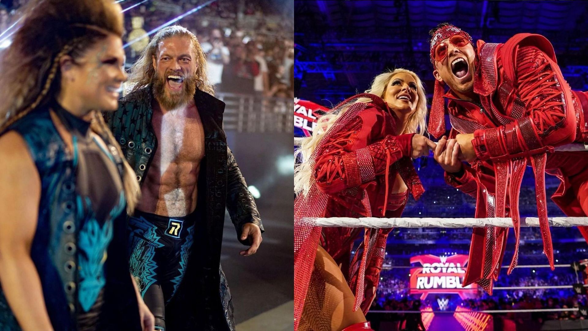 Edge with Beth Phoenix (left) and The Miz with Maryse (right)