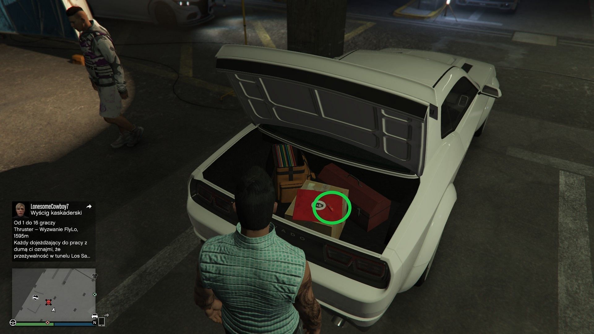 It&#039;s red and is located on the back of KDJ&#039;s white Gauntlet Hellfire (Image via GTAWeb.eu)
