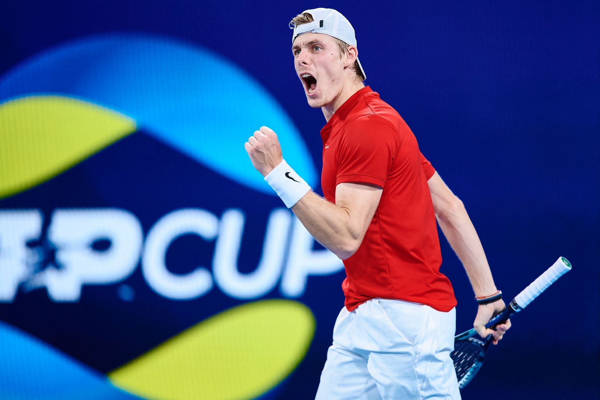 Denis Shapovalov celebrating durin the 2022 ATP Cup: Day 9