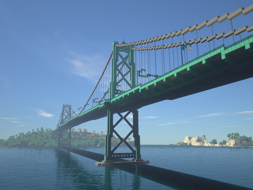 This bridge build spans over 500 blocks (Image via Mojang)