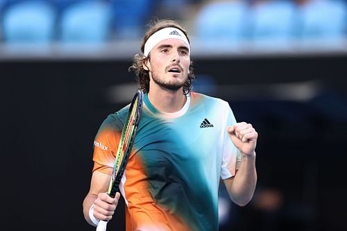 Stefanos Tsitsipas celebrates his second-round win at 2022 Australian Open