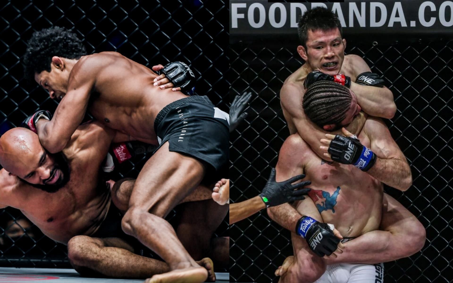 A spectacular knockout from Adriano Moraes (Left) and a masterful submission from Shinya Aoki (Right). | [Photos: ONE Championship}