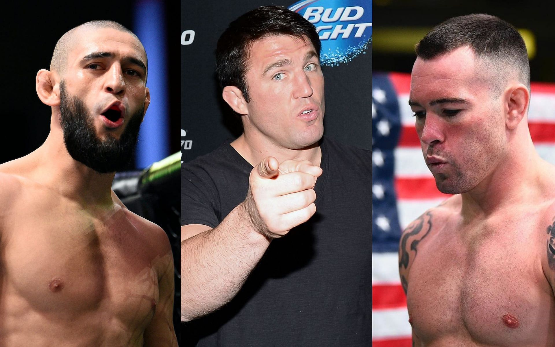 Khamzat Chimaev (left), Chael Sonnen (center), Colby Covington (right) [Credits: @colbycovmma via Instagram]