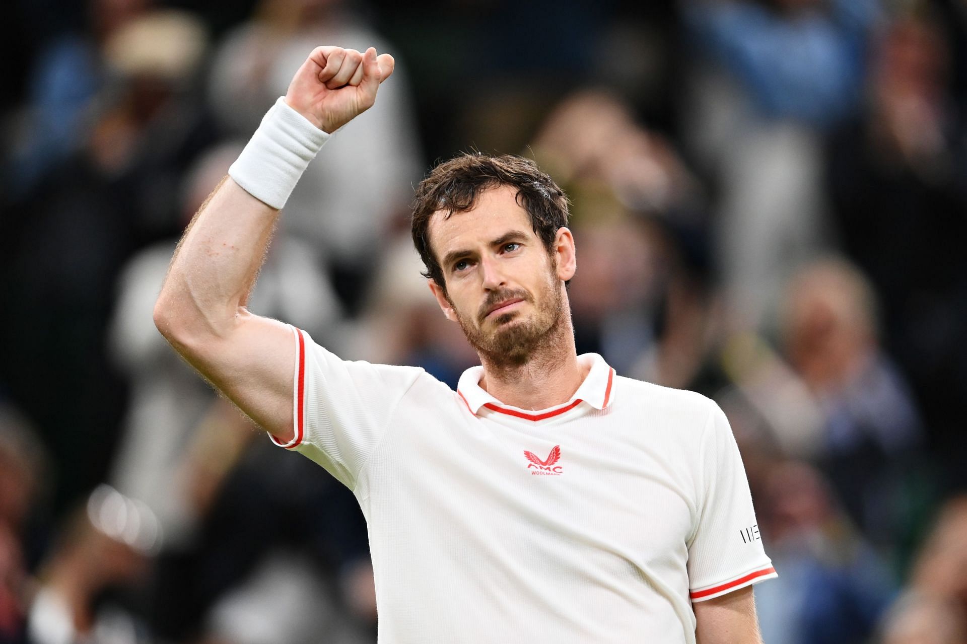 Murray celebrates a win at the 2021 Wimbledon Championships.