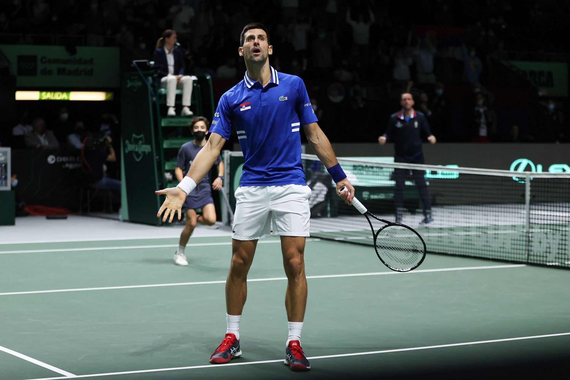 Novak Djokovic during Serbia&#039;s semifinal tie against Croatia at the 2021 Davis Cup Finals in Madrid