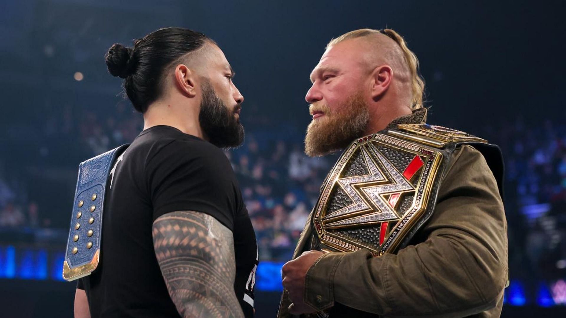 Roman Reigns (left); Brock Lesnar (Right)