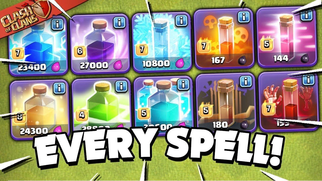A look at some Clash of Clans spells (Image via JudoSlothGaming/YouTube)