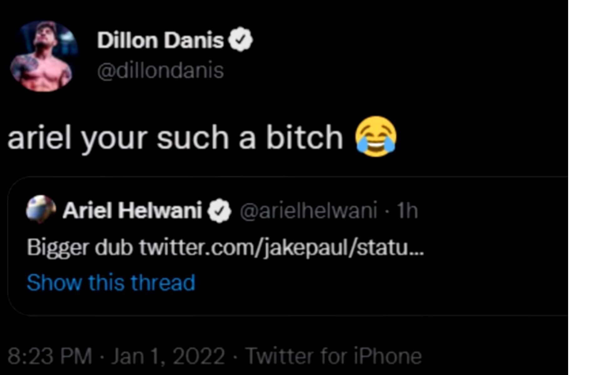 Screenshot of Dillon Danis&#039; tweet