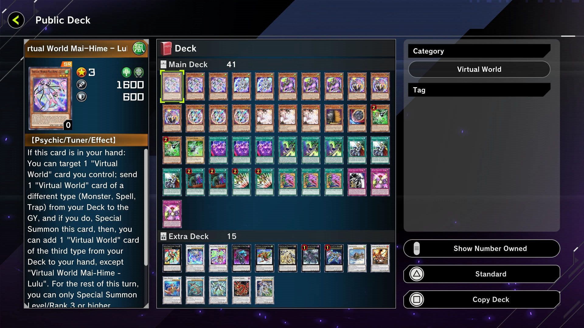 A Virtual World deck within Yu-Gi-Oh! Master Duel&#039;s public deck search (Image via Yu-Gi-Oh! Master Duel)