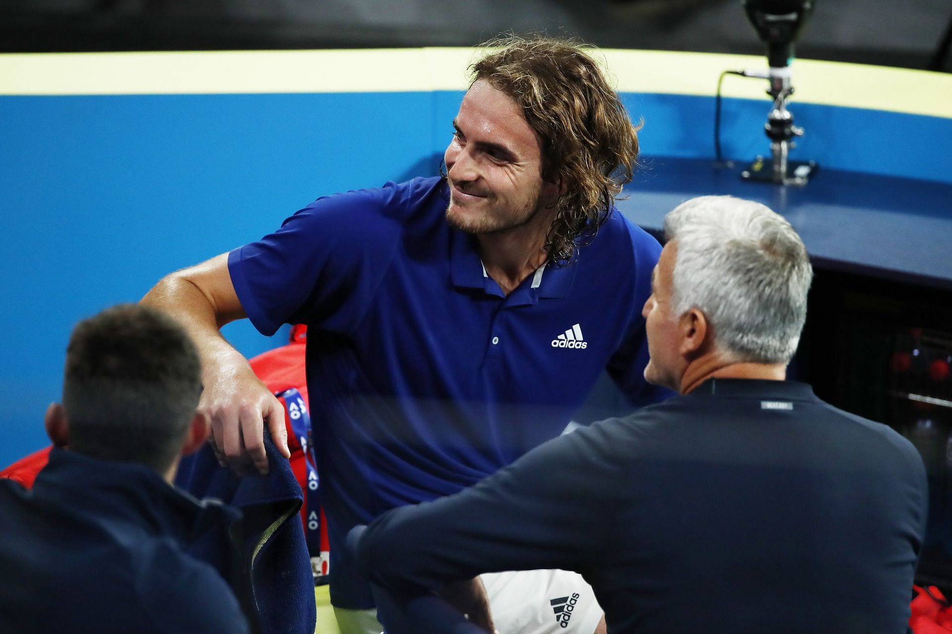 Stefanos Tsitsipas with his father Apostolos Tsitsipas (R) at the 2021 ATP Cup