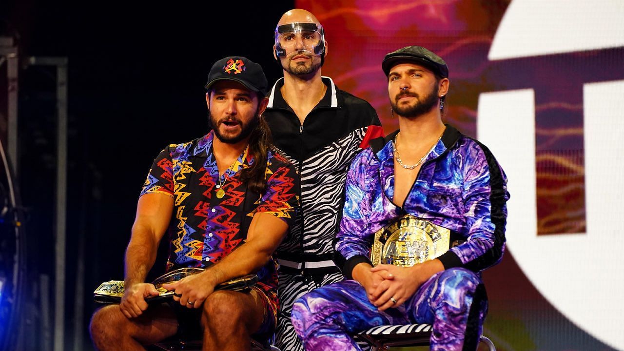 The Young Bucks with the AEW Tag Team Championships
