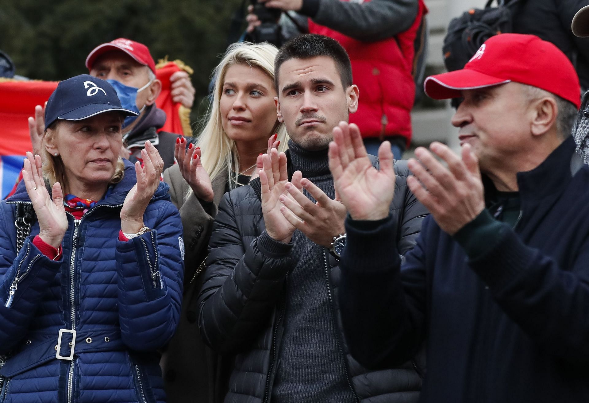 Novak Djokovic&#039;s parents and brother during the protest