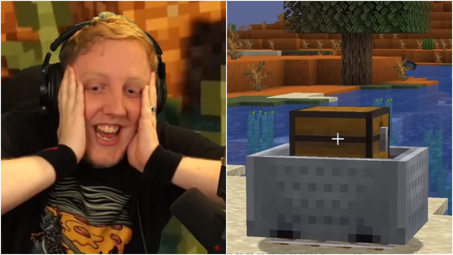 The streamer finds an exposed minecart chest (Image via Ph1LzA Twitch)
