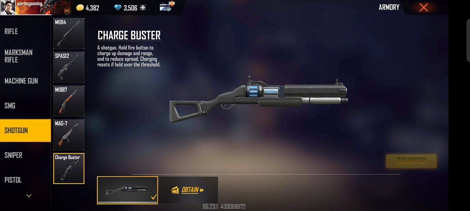 New Charge Buster weapon in Free Fire (Image via Paras Gaming FF/YouTube)