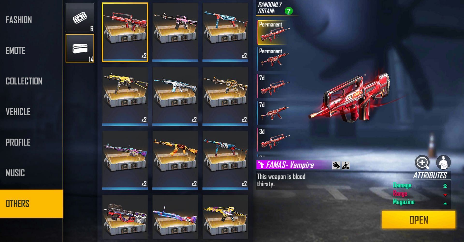 2x FAMAS Vampire Weapon Loot Crate is the reward for new Free Fire redeem code (Image via Garena)