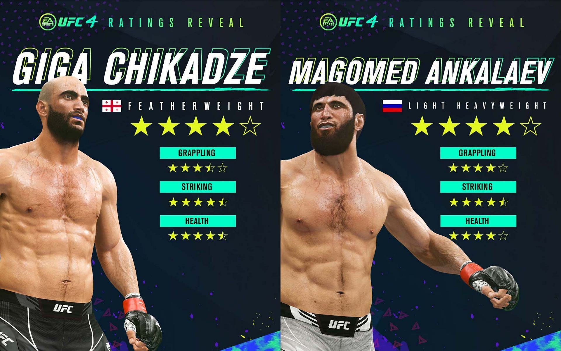 UFC 4 added Giga Chikadze and Magomed Ankalaev to the official game roster. [Credits: @EASPORTSUFC via Twitter]