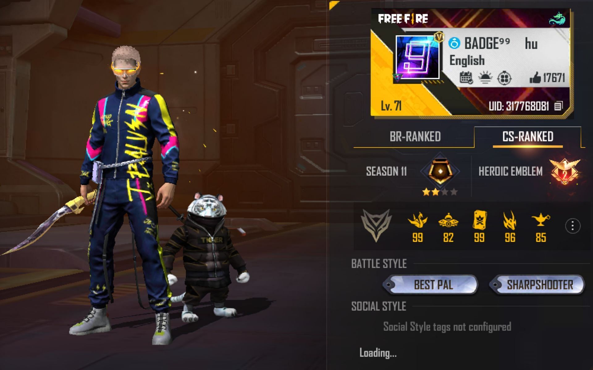 Badge 99&#039;s Free Fire MAX ID (Image via Garena)