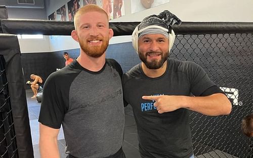 Bo Nickal (left) poses with Jorge Masvidal (right) during a training session. Image via. inatagram/nobickal1