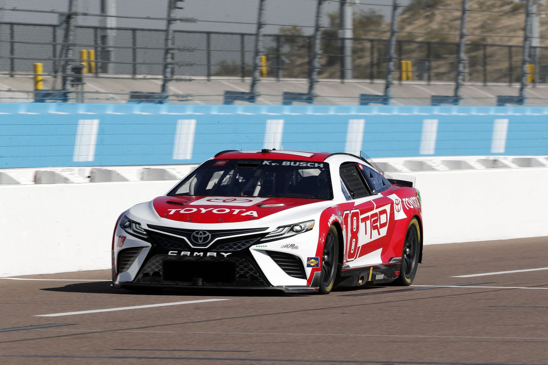 Kyle Busch drives the #18 Toyota Camry for Joe Gibbs Racing during the NASCAR Test in Phoenix (Photo by Chris Coduto/Getty Images)