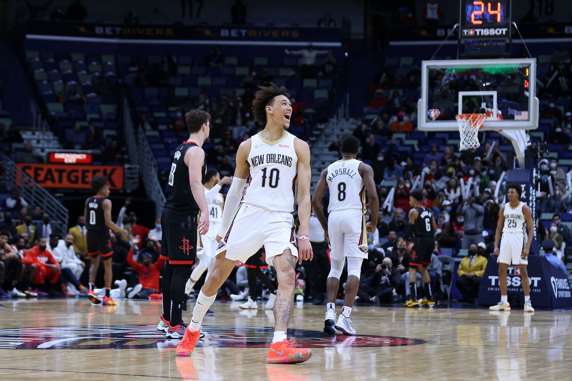Jaxson Hayes of the New Orleans Pelicans reacts against the Houston Rockets.